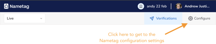 The Nametag console Configure button